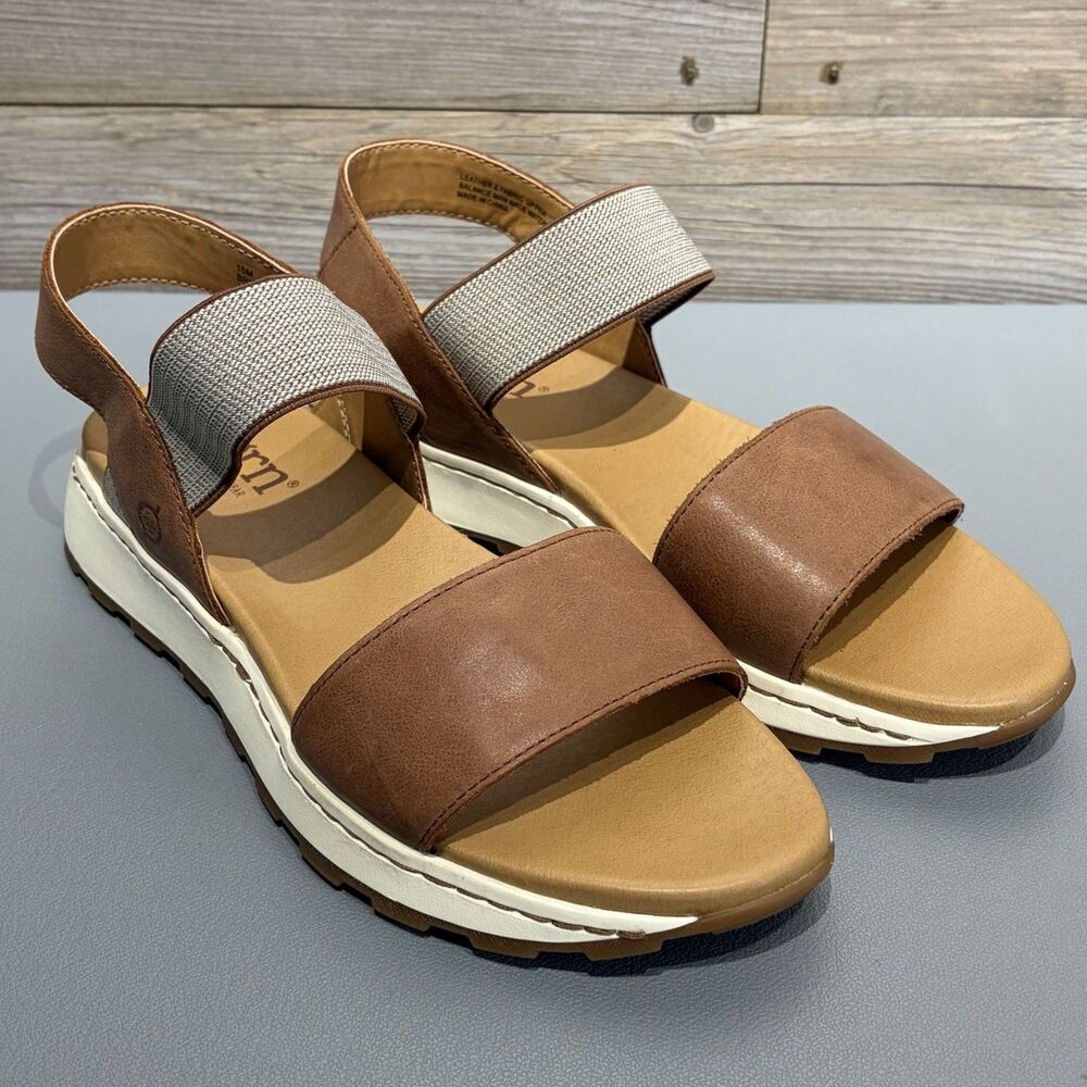 BORN Mimi Sandals Women’s 10 Brown Leather Slip-On Comfort Casual Cushioned EUC